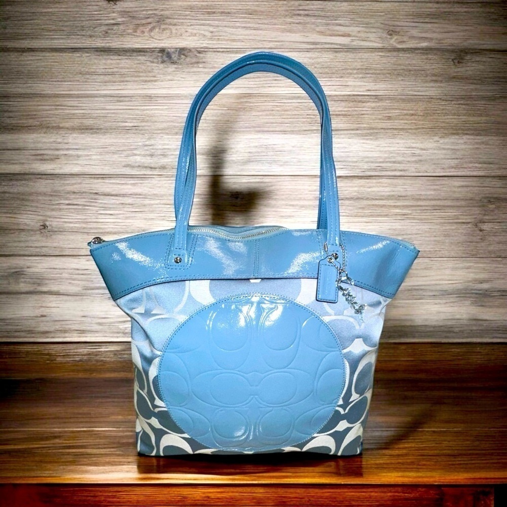 New Coach Blue “Laura” signature monogram tote